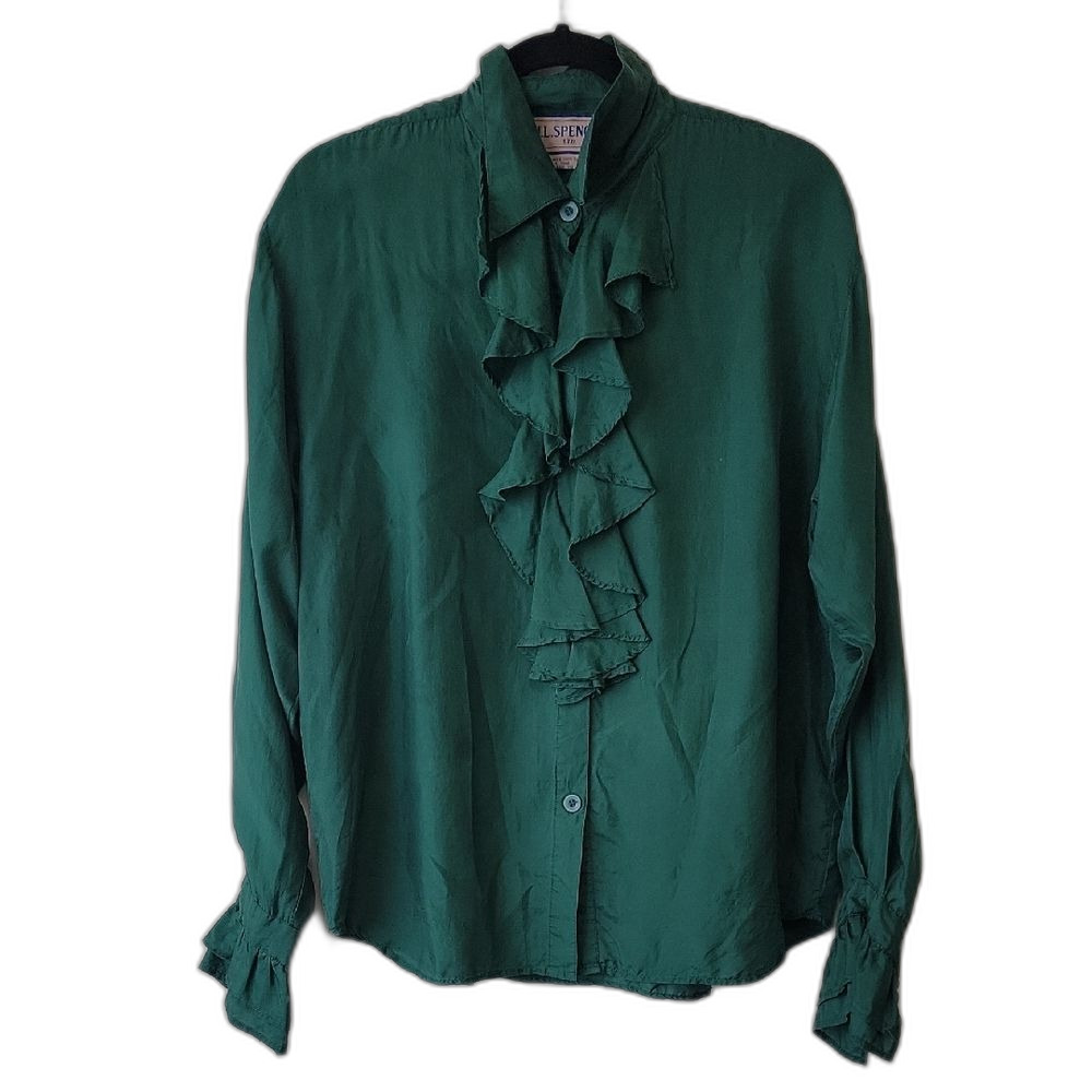 H.L. Spencer (Vintage) VTG Silk Blouse Green Size S Vintage